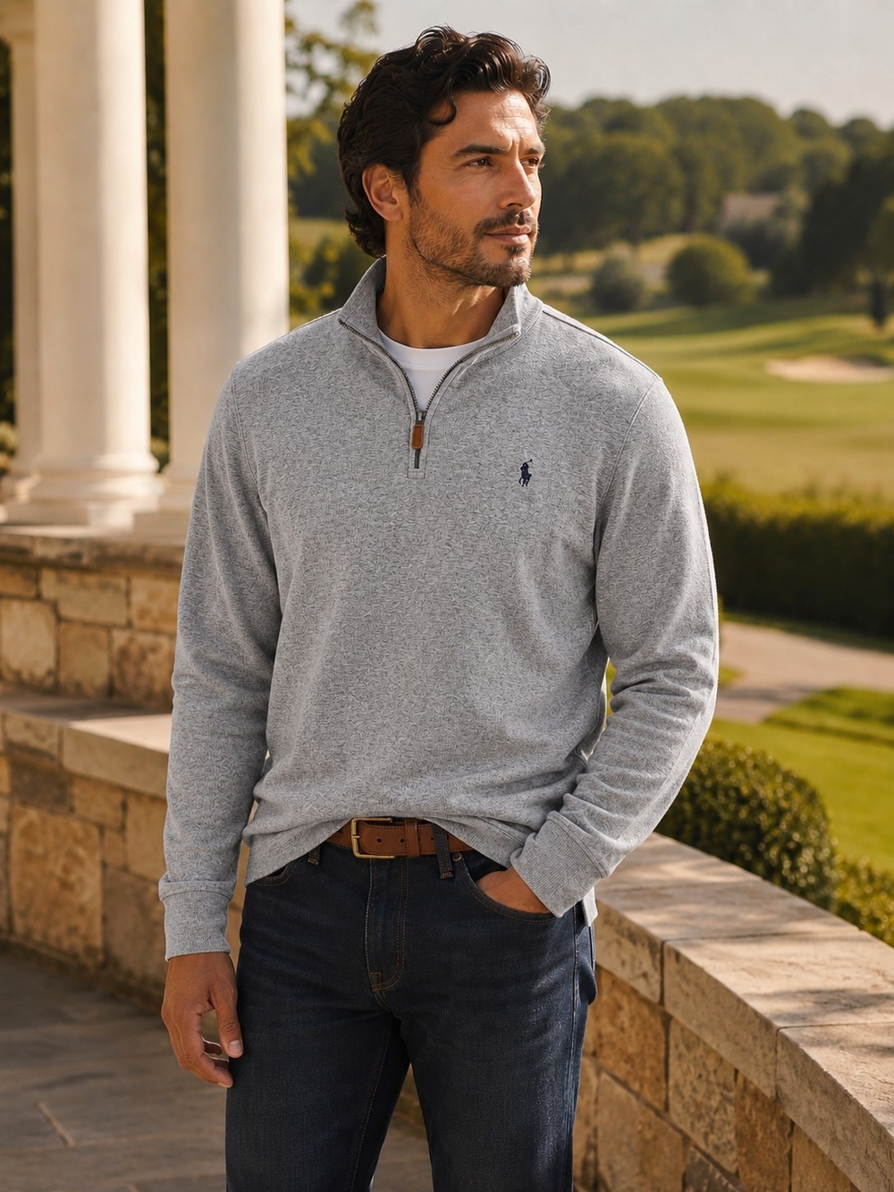 Polo Ralph Lauren Estate Rib Quarter Zip Pullover Gray Large